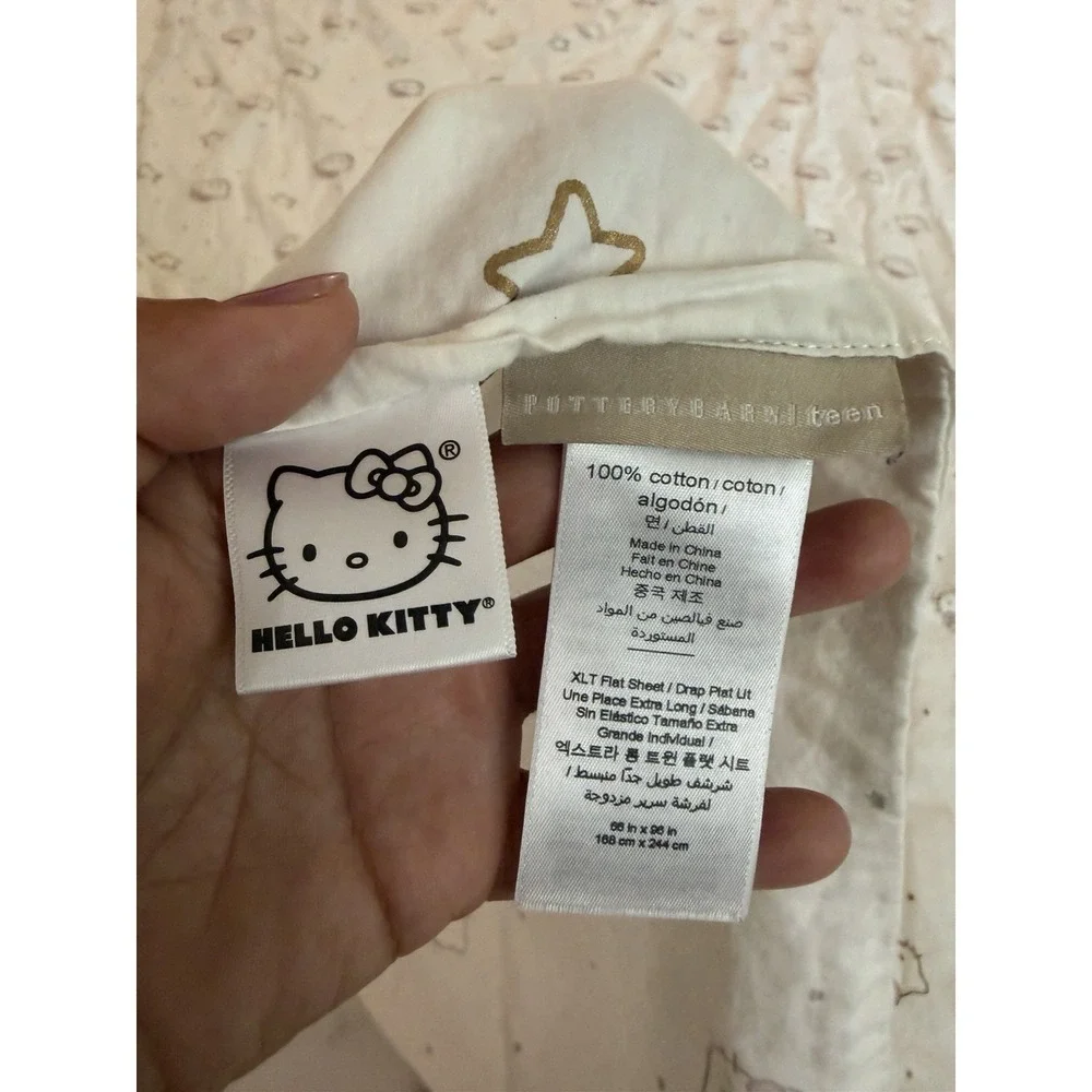 Pottery Barn Teen Hello Kitty Metallic Star XLT Cotton Flat & Fitted Sheet 2pc
